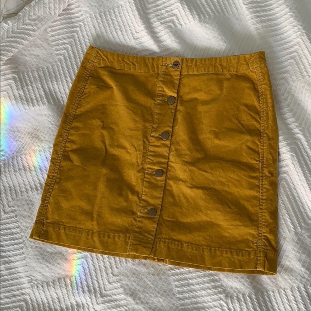 Mustard yellow corduroy button down skirt
